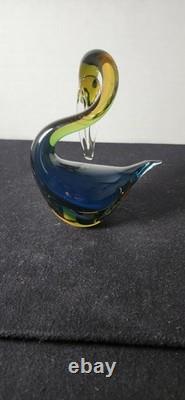 Vintage Murano Ferro Lazzarini Amber Blue Green Summerso Art Glass Swan Figurine