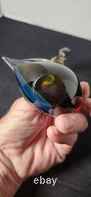Vintage Murano Ferro Lazzarini Amber Blue Green Summerso Art Glass Swan Figurine