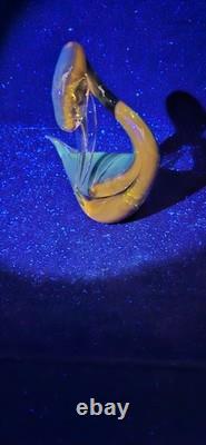 Vintage Murano Ferro Lazzarini Amber Blue Green Summerso Art Glass Swan Figurine