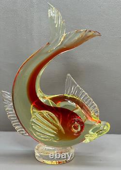 Vintage Murano Figure Fish Yellow & Red Uranium Vaseline Hand Blown Glass 8