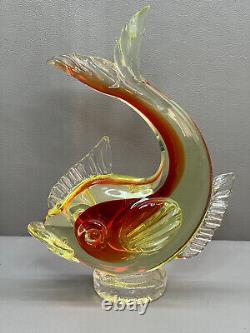 Vintage Murano Figure Fish Yellow & Red Uranium Vaseline Hand Blown Glass 8