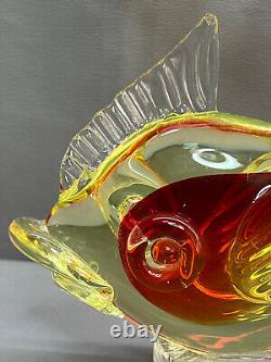 Vintage Murano Figure Fish Yellow & Red Uranium Vaseline Hand Blown Glass 8