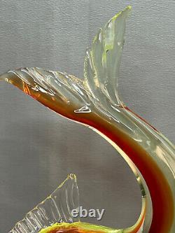 Vintage Murano Figure Fish Yellow & Red Uranium Vaseline Hand Blown Glass 8