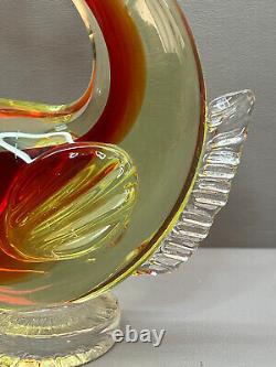 Vintage Murano Figure Fish Yellow & Red Uranium Vaseline Hand Blown Glass 8