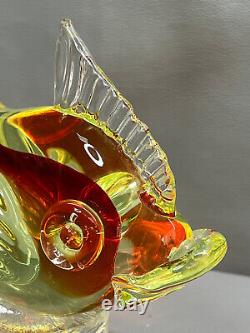 Vintage Murano Figure Fish Yellow & Red Uranium Vaseline Hand Blown Glass 8