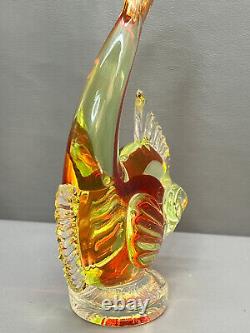 Vintage Murano Figure Fish Yellow & Red Uranium Vaseline Hand Blown Glass 8