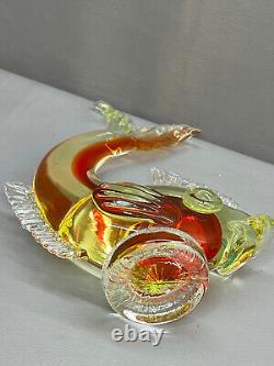 Vintage Murano Figure Fish Yellow & Red Uranium Vaseline Hand Blown Glass 8