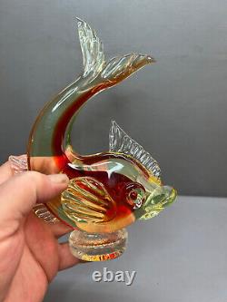 Vintage Murano Figure Fish Yellow & Red Uranium Vaseline Hand Blown Glass 8