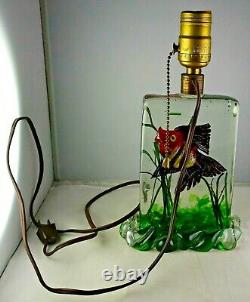 Vintage Murano Fish Aquarium Lamp Italian Art Glass Original Label