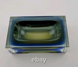 Vintage Murano Flavio Poli for Seguso Art Glass Ashtray Dish 5×3 Green and Blue