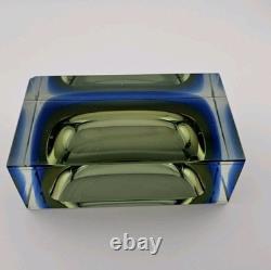 Vintage Murano Flavio Poli for Seguso Art Glass Ashtray Dish 5×3 Green and Blue