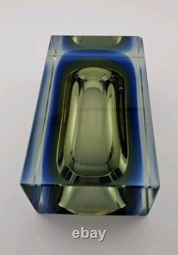Vintage Murano Flavio Poli for Seguso Art Glass Ashtray Dish 5×3 Green and Blue