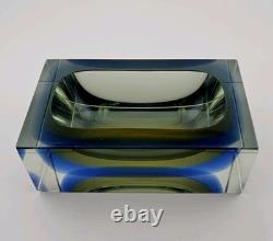 Vintage Murano Flavio Poli for Seguso Art Glass Ashtray Dish 5×3 Green and Blue