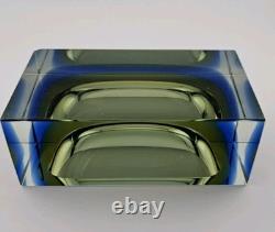 Vintage Murano Flavio Poli for Seguso Art Glass Ashtray Dish 5×3 Green and Blue