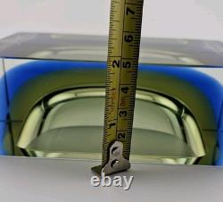 Vintage Murano Flavio Poli for Seguso Art Glass Ashtray Dish 5×3 Green and Blue