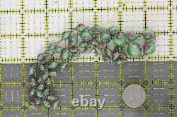 Vintage Murano Flower Art Glass Bead Necklace Wired Capped Green Swirl 26