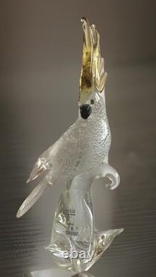 Vintage Murano Formia Glass Cockatoo Bird Sculpture White Gold 12 x 9.5