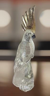 Vintage Murano Formia Glass Cockatoo Bird Sculpture White Gold 12 x 9.5