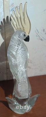 Vintage Murano Formia Glass Cockatoo Bird Sculpture White Gold 12 x 9.5