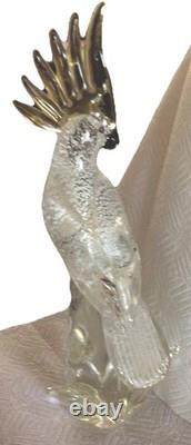 Vintage Murano Formia Glass Cockatoo Bird Sculpture White Gold 12 x 9.5
