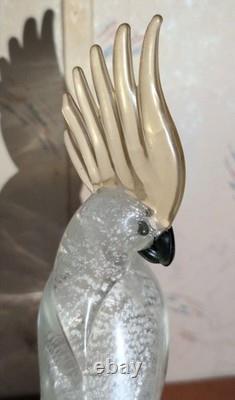 Vintage Murano Formia Glass Cockatoo Bird Sculpture White Gold 12 x 9.5