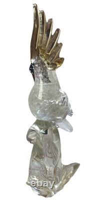 Vintage Murano Formia Glass Cockatoo Bird Sculpture White Gold 12 x 9.5