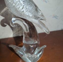 Vintage Murano Formia Glass Cockatoo Bird Sculpture White Gold 12 x 9.5