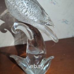 Vintage Murano Formia Glass Cockatoo Bird Sculpture White Gold 12 x 9.5