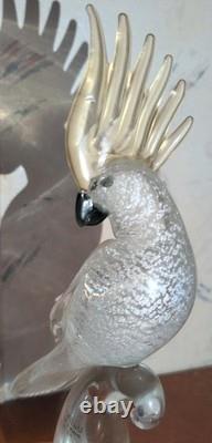 Vintage Murano Formia Glass Cockatoo Bird Sculpture White Gold 12 x 9.5