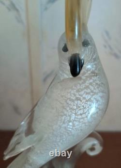 Vintage Murano Formia Glass Cockatoo Bird Sculpture White Gold 12 x 9.5