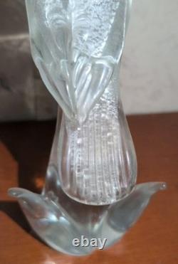 Vintage Murano Formia Glass Cockatoo Bird Sculpture White Gold 12 x 9.5
