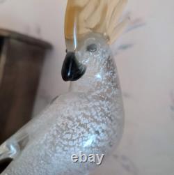 Vintage Murano Formia Glass Cockatoo Bird Sculpture White Gold 12 x 9.5