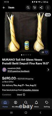 Vintage Murano Fratelli Betti HAZE YELLOW Blown Glass Vase
