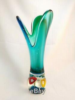 Vintage Murano Fratelli Torso Sommerso Vase Floral Trumpet Flower Canes bubbles