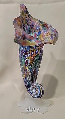 Vintage Murano Fratelli Toso Millefiori Glass Cornucopia Vase 8 3/4 Stunning