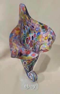 Vintage Murano Fratelli Toso Millefiori Glass Cornucopia Vase 8 3/4 Stunning