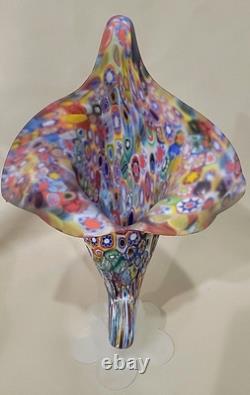 Vintage Murano Fratelli Toso Millefiori Glass Cornucopia Vase 8 3/4 Stunning