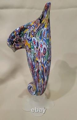 Vintage Murano Fratelli Toso Millefiori Glass Cornucopia Vase 8 3/4 Stunning