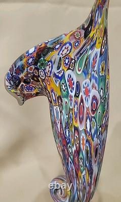 Vintage Murano Fratelli Toso Millefiori Glass Cornucopia Vase 8 3/4 Stunning