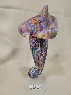 Vintage Murano Fratelli Toso Millefiori Glass Cornucopia Vase 8 3/4 Stunning