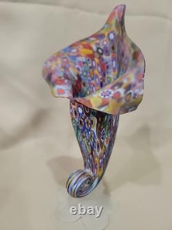 Vintage Murano Fratelli Toso Millefiori Glass Cornucopia Vase 8 3/4 Stunning