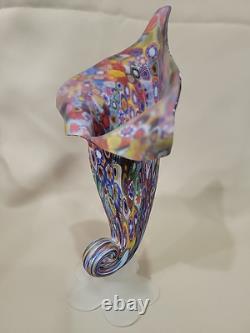 Vintage Murano Fratelli Toso Millefiori Glass Cornucopia Vase 8 3/4 Stunning