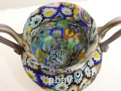 Vintage Murano Fratelli Toso Millefiori Glass Swirl Two Handle Bud Vase
