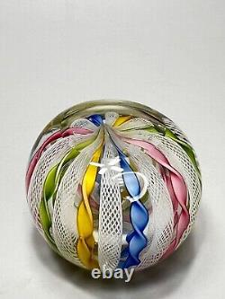 Vintage Murano Fratelli Toso Zanfirico Latticino Glass Paperweight Twist Ribbon