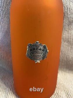 Vintage Murano Frosted Orange Glass Decanter Bottle Italy with White Stopper