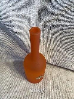 Vintage Murano Frosted Orange Glass Decanter Bottle Italy with White Stopper
