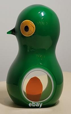 Vintage Murano GREEN BIRD Orange Sommerso Italian Glass Paperweight Sculpture