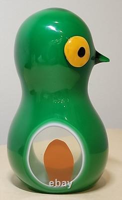 Vintage Murano GREEN BIRD Orange Sommerso Italian Glass Paperweight Sculpture