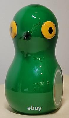 Vintage Murano GREEN BIRD Orange Sommerso Italian Glass Paperweight Sculpture