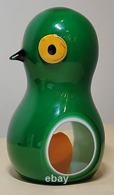 Vintage Murano GREEN BIRD Orange Sommerso Italian Glass Paperweight Sculpture